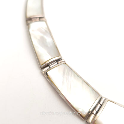 Sterling Silver Chunky Mother Of Pearl Panel Collar Necklace