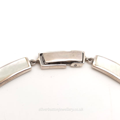 Sterling Silver Chunky Mother Of Pearl Panel Collar Necklace