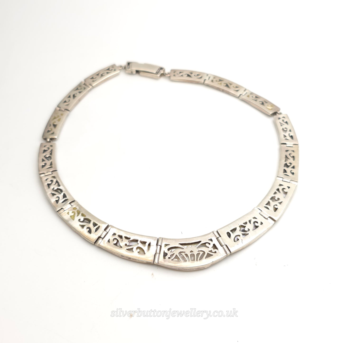 Sterling Silver Chunky Mother Of Pearl Panel Collar Necklace