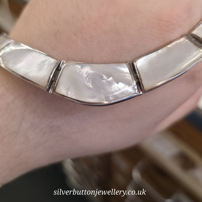 Sterling Silver Chunky Mother Of Pearl Panel Collar Necklace
