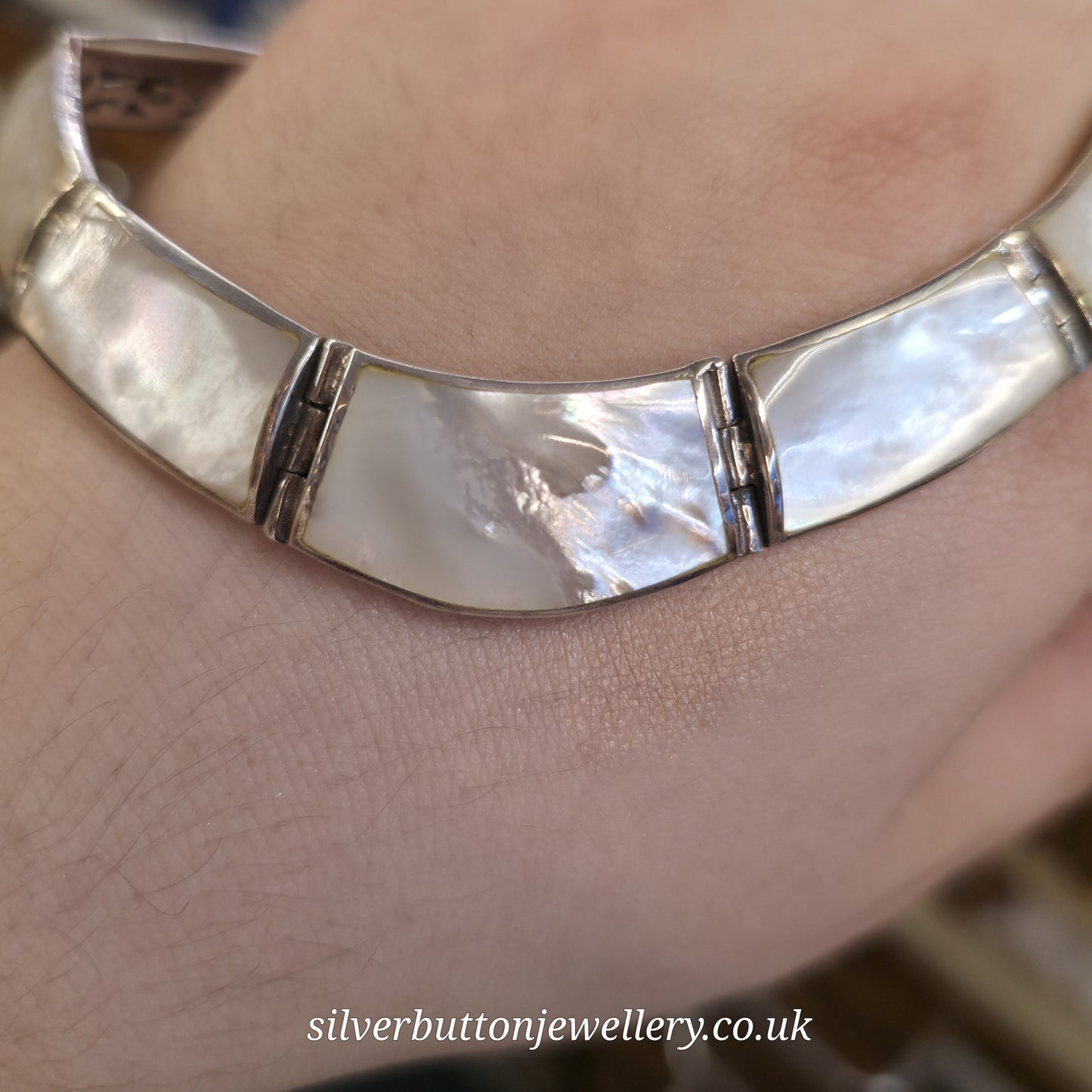 Sterling Silver Chunky Mother Of Pearl Panel Collar Necklace