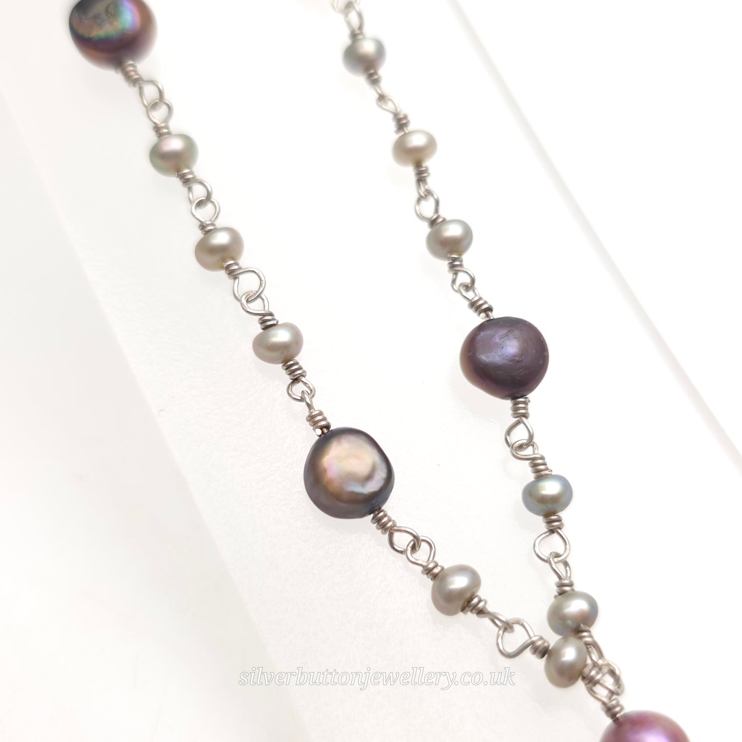 Sterling Silver Vintage Pearl And Green Stone Station / Y-Drop Necklace