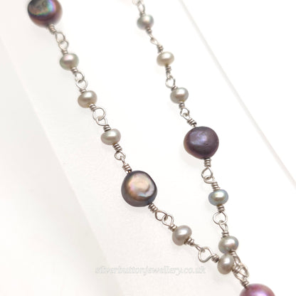 Sterling Silver Vintage Pearl And Green Stone Station / Y-Drop Necklace