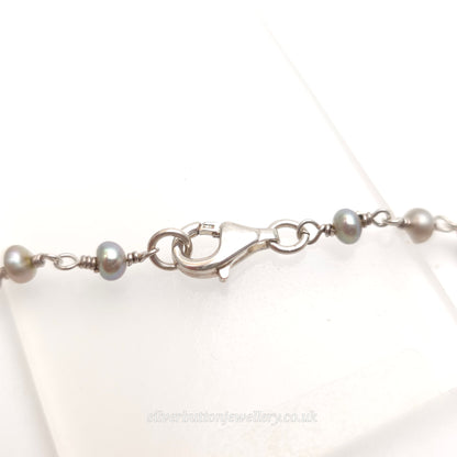 Sterling Silver Vintage Pearl And Green Stone Station / Y-Drop Necklace