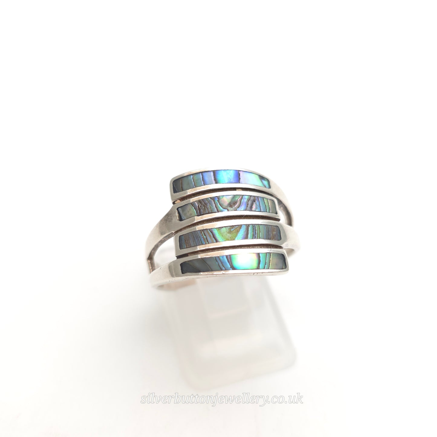 Sterling Silver Multicolour Blue Abalone Shell 4 Row Panel Ring