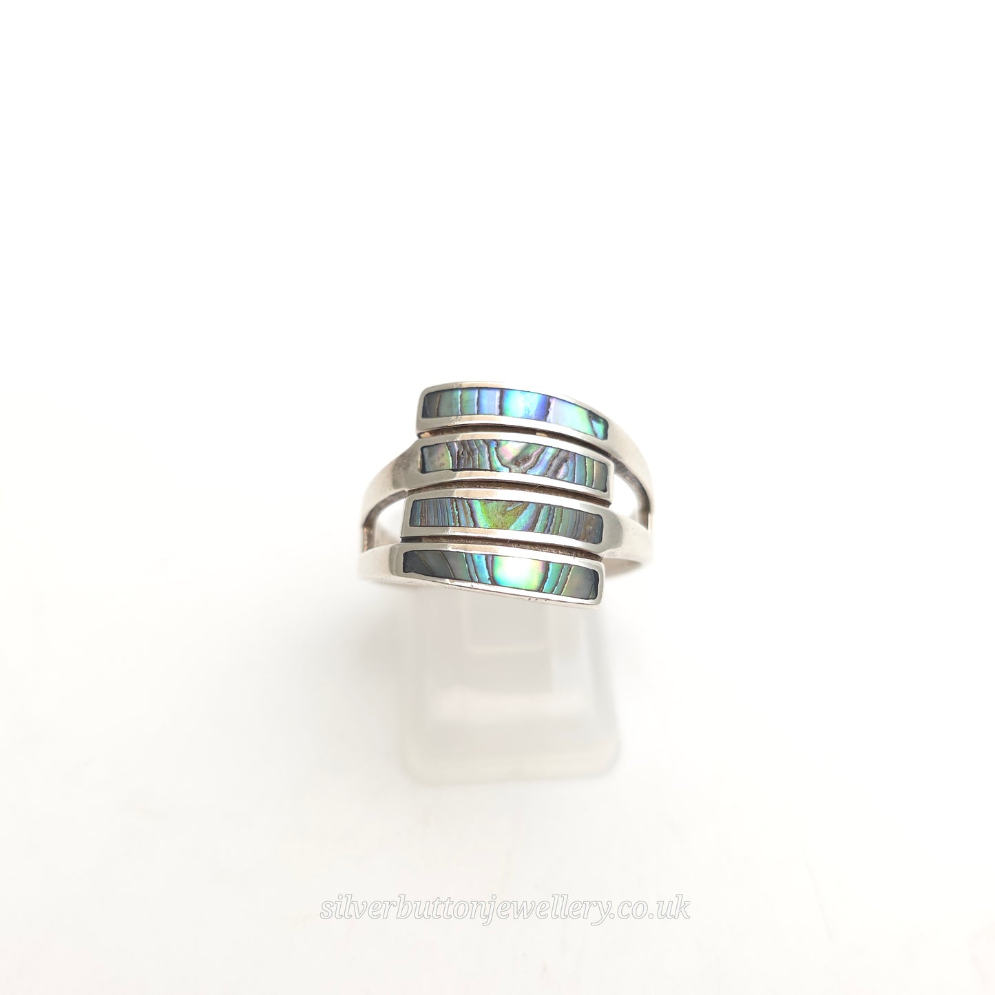 Sterling Silver Multicolour Blue Abalone Shell 4 Row Panel Ring
