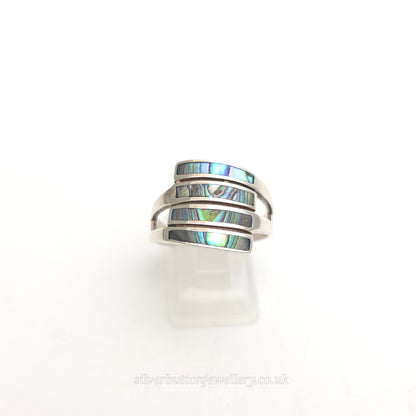 Sterling Silver Multicolour Blue Abalone Shell 4 Row Panel Ring