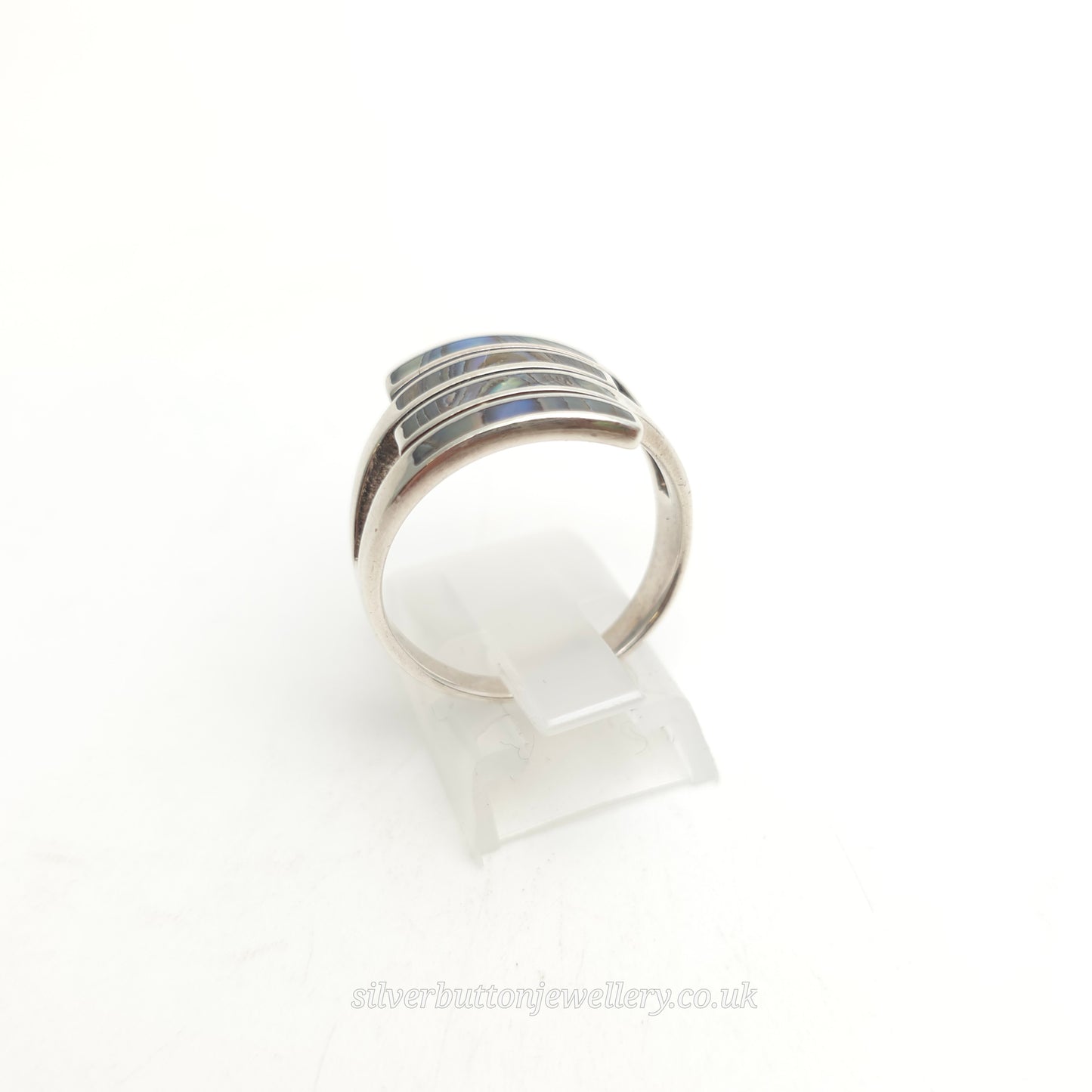 Sterling Silver Multicolour Blue Abalone Shell 4 Row Panel Ring