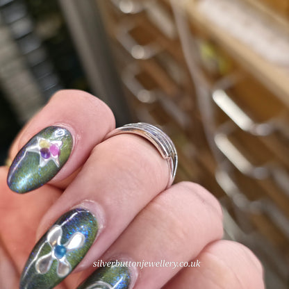 Sterling Silver Multicolour Blue Abalone Shell 4 Row Panel Ring