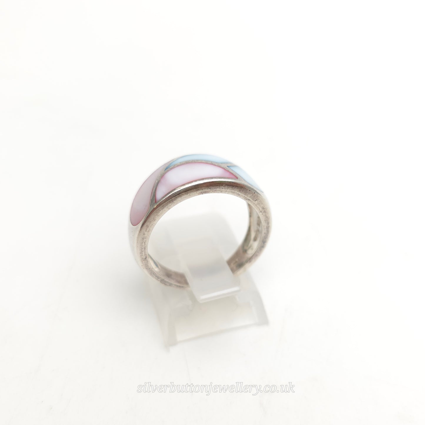 Sterling Silver Chunky Dyed Mother Of Pearl Pink And Blue Panel Ring