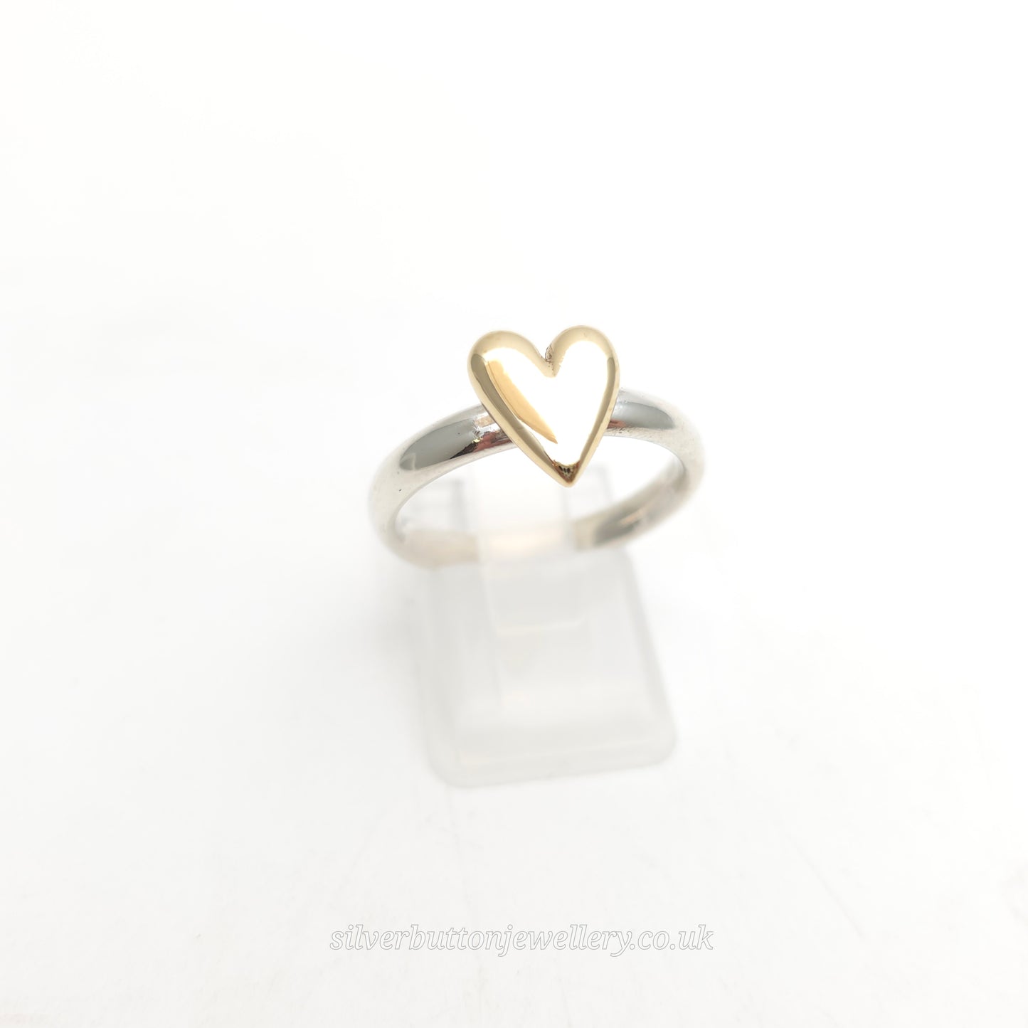 Sterling Silver Gold Plated Chunky Heart Panel Motif Solitaire Ring