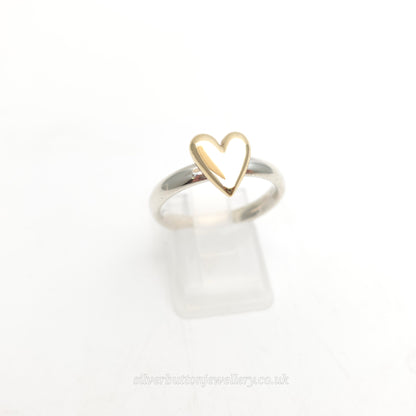Sterling Silver Gold Plated Chunky Heart Panel Motif Solitaire Ring