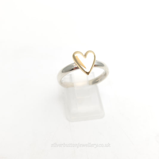 Sterling Silver Gold Plated Chunky Heart Panel Motif Solitaire Ring