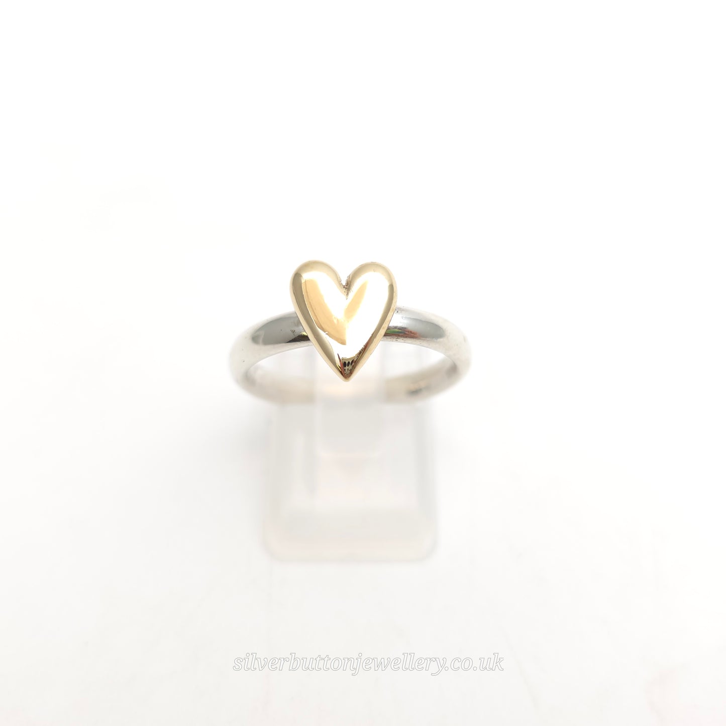 Sterling Silver Gold Plated Chunky Heart Panel Motif Solitaire Ring
