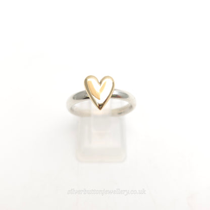 Sterling Silver Gold Plated Chunky Heart Panel Motif Solitaire Ring