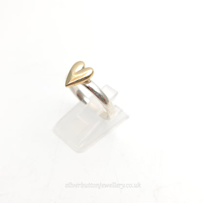 Sterling Silver Gold Plated Chunky Heart Panel Motif Solitaire Ring