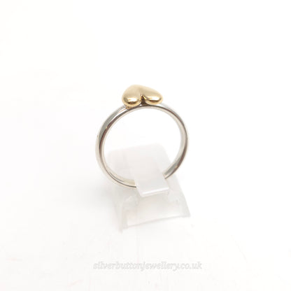 Sterling Silver Gold Plated Chunky Heart Panel Motif Solitaire Ring