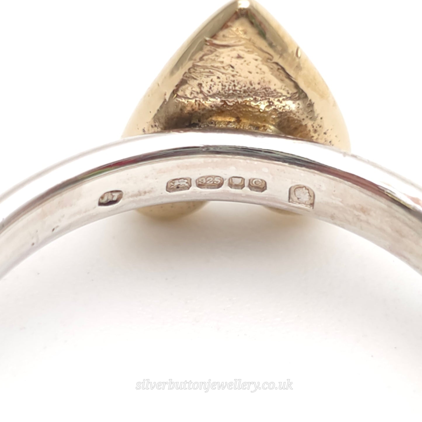 Sterling Silver Gold Plated Chunky Heart Panel Motif Solitaire Ring