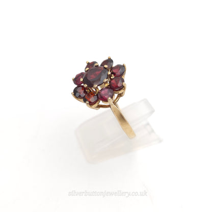 Sterling Silver Gilt Large Round Cut Garnet Cluster Ring