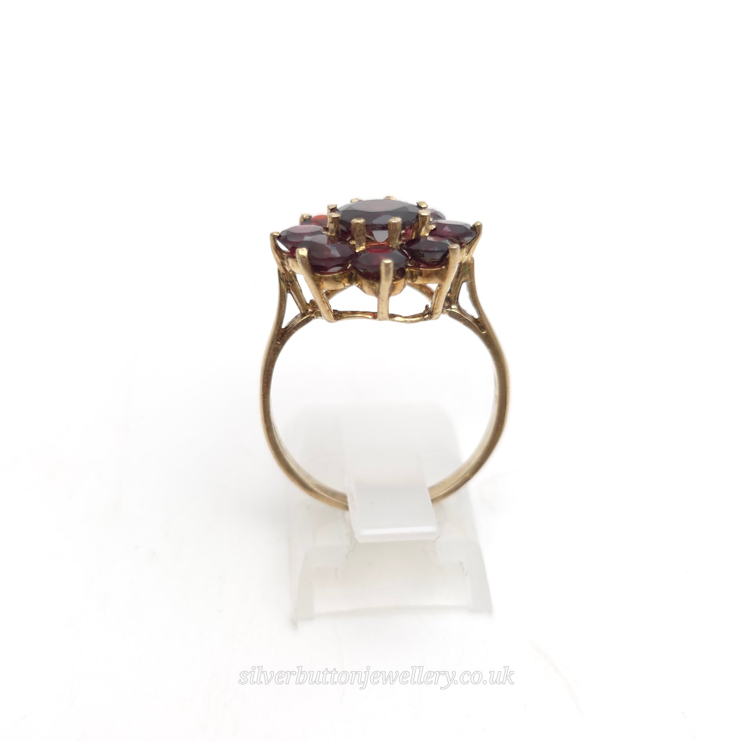 Sterling Silver Gilt Large Round Cut Garnet Cluster Ring