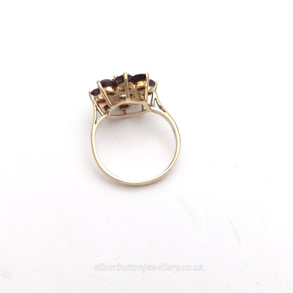 Sterling Silver Gilt Large Round Cut Garnet Cluster Ring