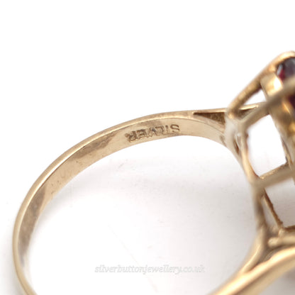 Sterling Silver Gilt Large Round Cut Garnet Cluster Ring