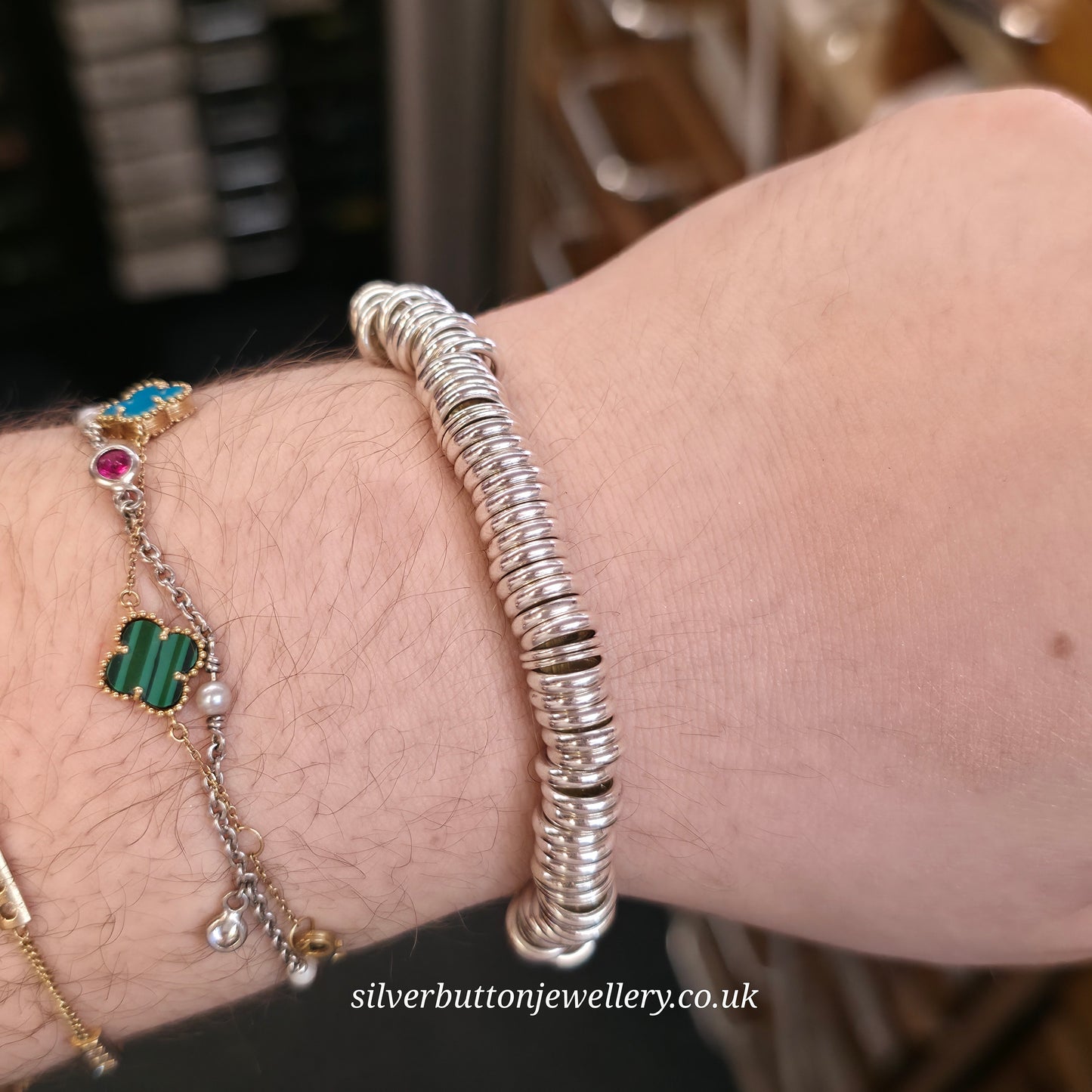Sterling Silver Vintage Links Of London Sweetie Elasticated Silver Ring Bracelet