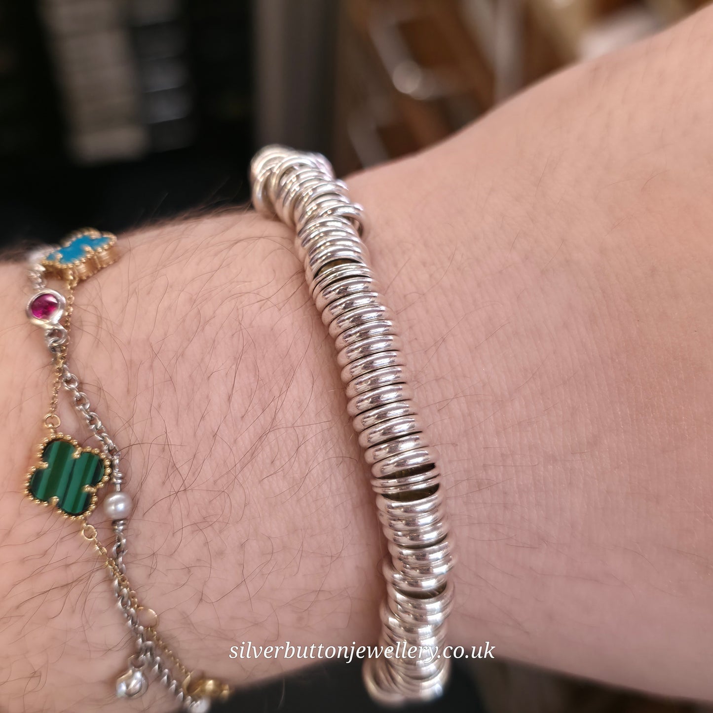 Sterling Silver Vintage Links Of London Sweetie Elasticated Silver Ring Bracelet