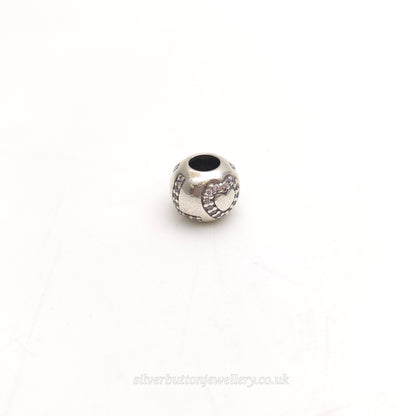 Sterling Silver Pandora 'LOVE' Heart Cubic Zirconia Set Bead Charm