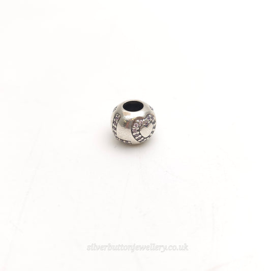 Sterling Silver Pandora 'LOVE' Heart Cubic Zirconia Set Bead Charm