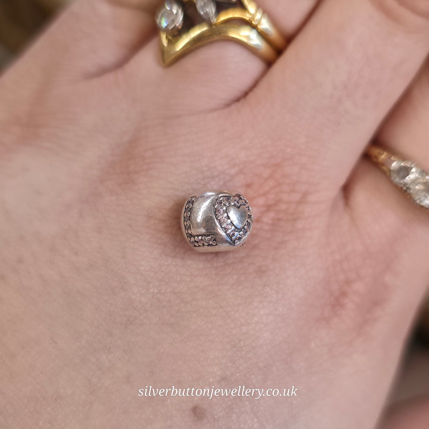 Sterling Silver Pandora 'LOVE' Heart Cubic Zirconia Set Bead Charm