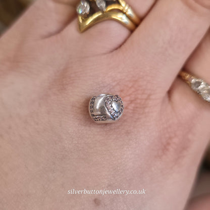 Sterling Silver Pandora 'LOVE' Heart Cubic Zirconia Set Bead Charm
