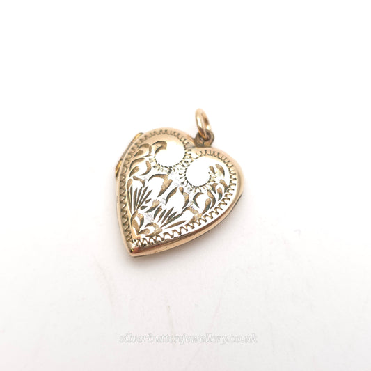 Rolled Gold Antique / Vintage Heart Shaped Engraved Patterned Locket