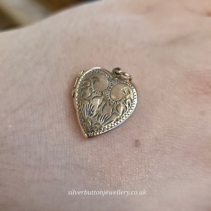 Rolled Gold Antique / Vintage Heart Shaped Engraved Patterned Locket