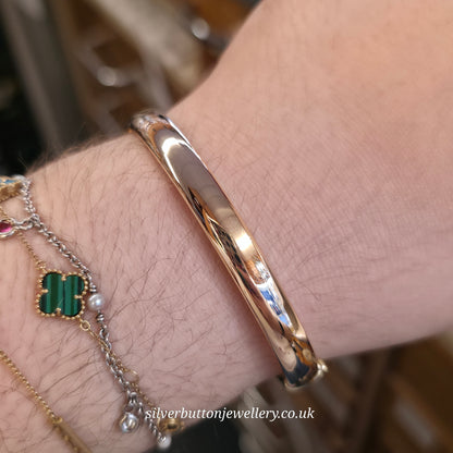9ct Yellow Gold Oval Hollow Plain Polished Hinged Bangle