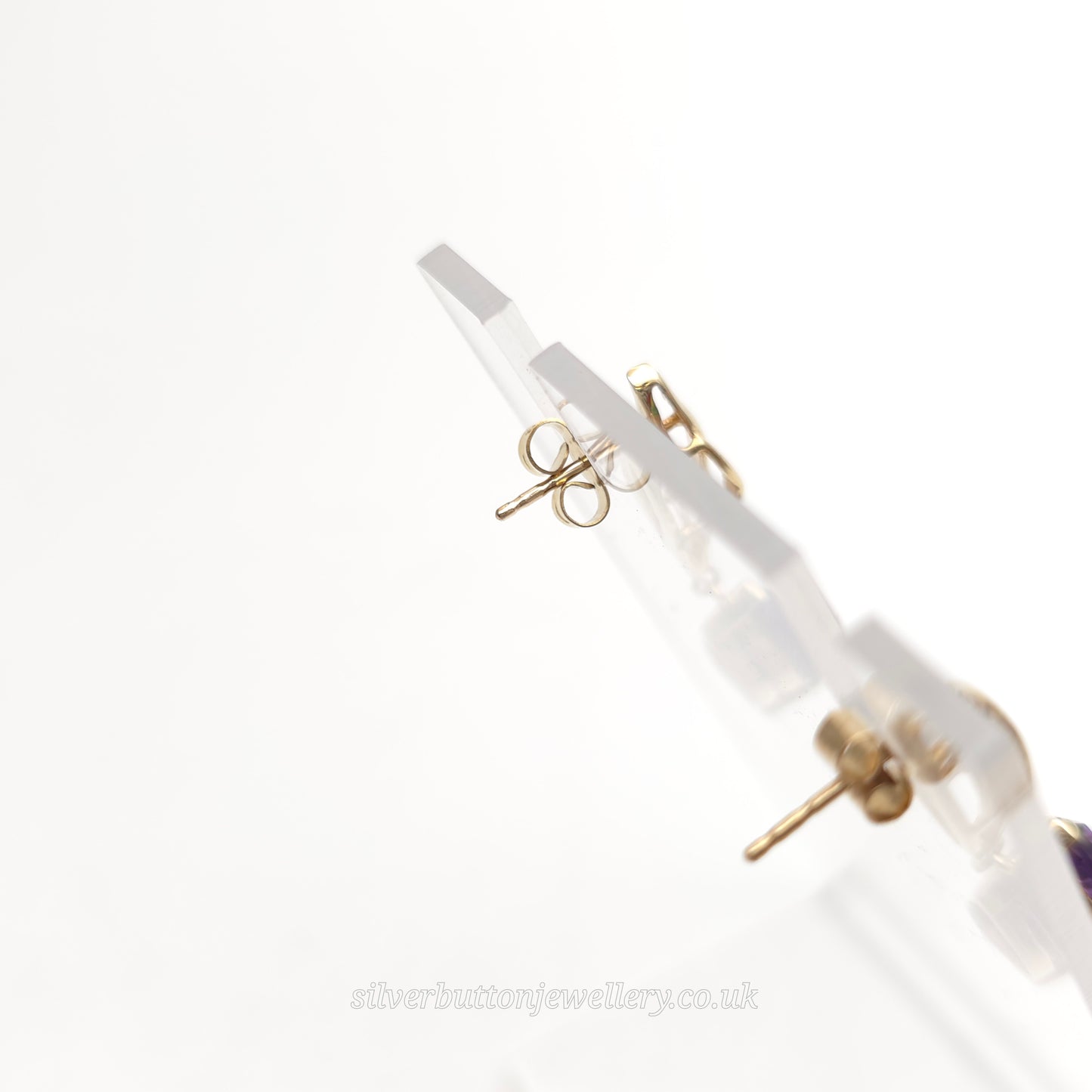 9ct Yellow Gold Vintage Pear Cut Amethyst Double Wave Drop Earrings