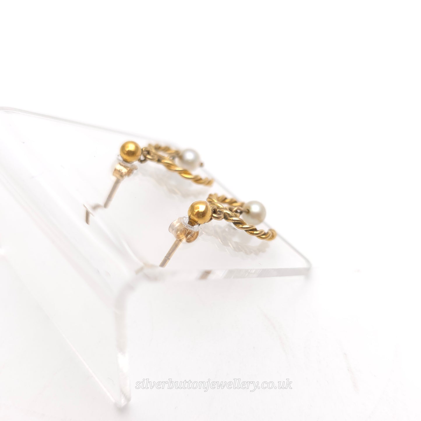 9ct Yellow Gold Vintage Twisted Horseshoe Pearl Drop Earrings