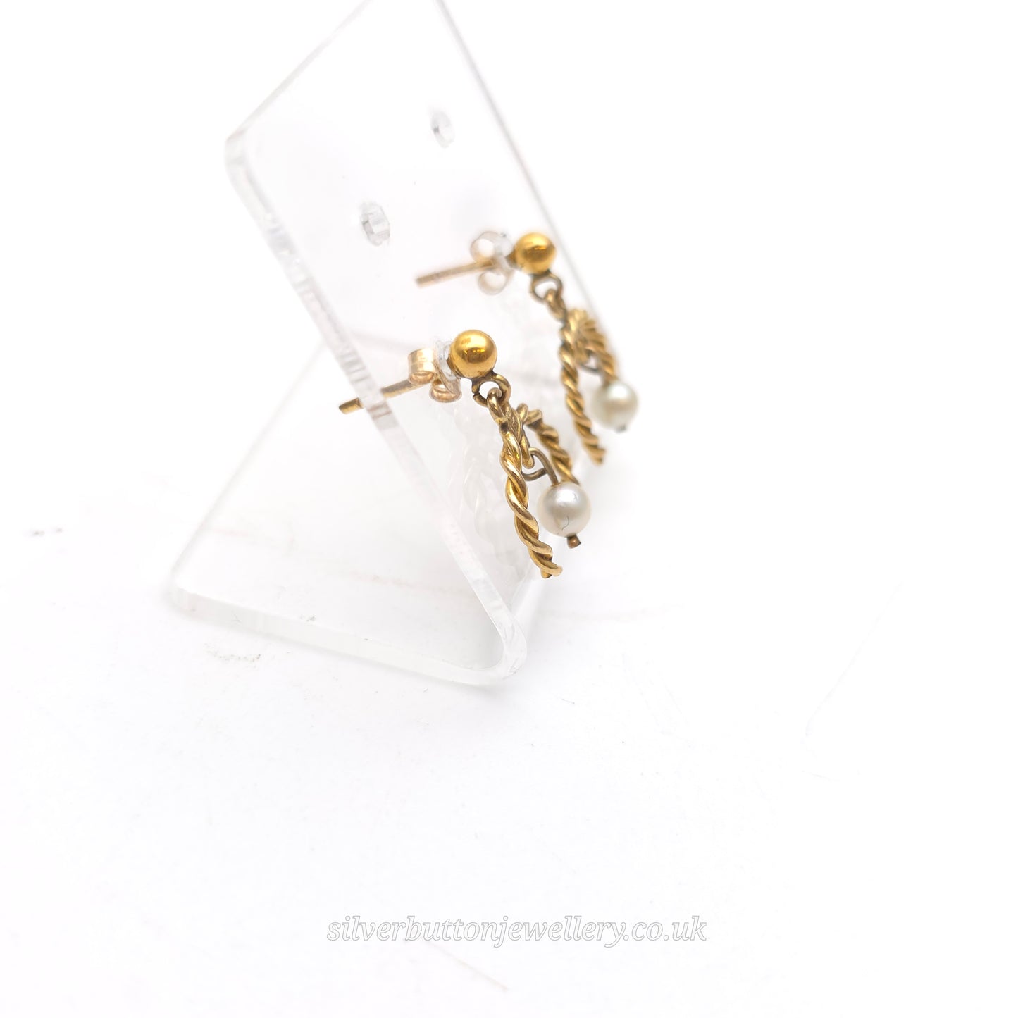 9ct Yellow Gold Vintage Twisted Horseshoe Pearl Drop Earrings