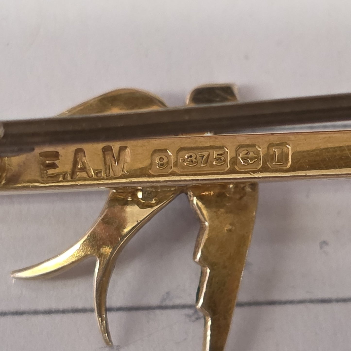 9ct Yellow Gold Antique Seed Pearl Set Two Swallow Bar Brooch