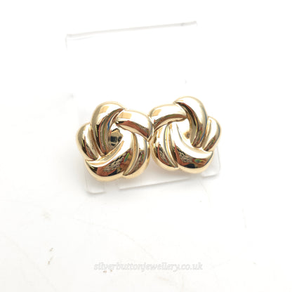 9ct Yellow Gold Vintage XL Swirly Knot Hollow Stud Earrings