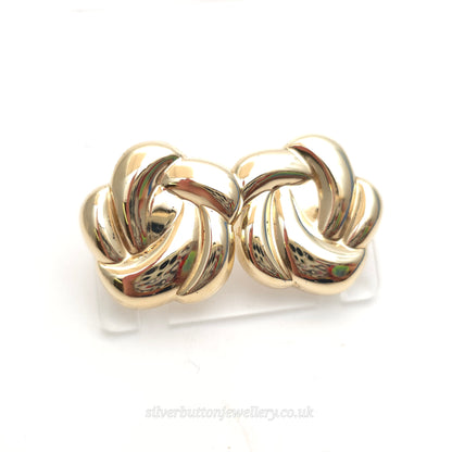 9ct Yellow Gold Vintage XL Swirly Knot Hollow Stud Earrings