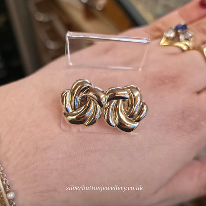 9ct Yellow Gold Vintage XL Swirly Knot Hollow Stud Earrings