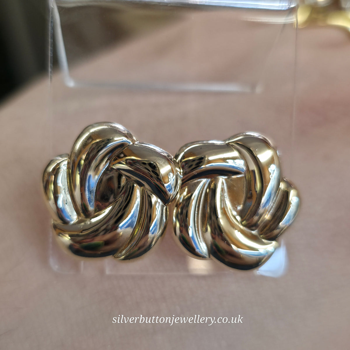 9ct Yellow Gold Vintage XL Swirly Knot Hollow Stud Earrings
