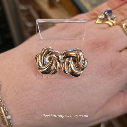 9ct Yellow Gold Vintage XL Swirly Knot Hollow Stud Earrings