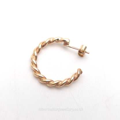 9ct Yellow Gold Vintage Twisted 3/4 Hoop Stud Fixture Earrings