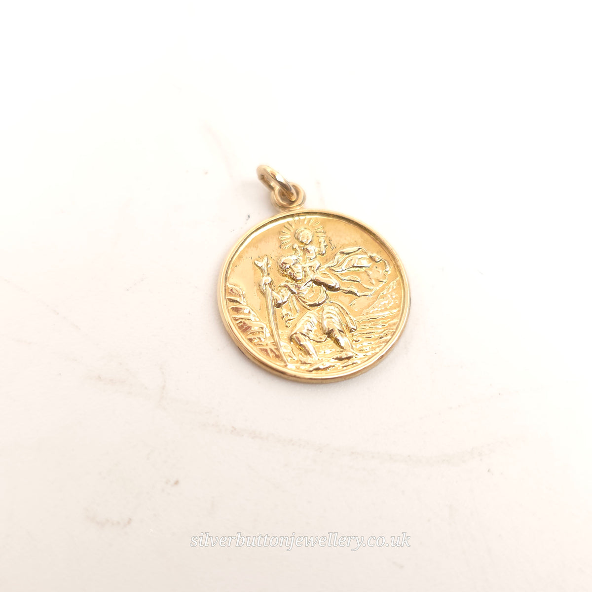 9ct Yellow Gold Vintage Round Classic St. Christopher Pendant / Charm