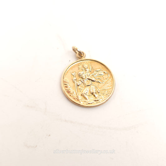 9ct Yellow Gold Vintage Round Classic St. Christopher Pendant / Charm
