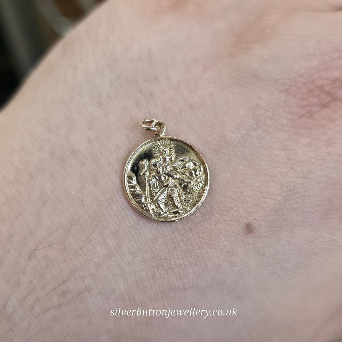 9ct Yellow Gold Vintage Round Classic St. Christopher Pendant / Charm