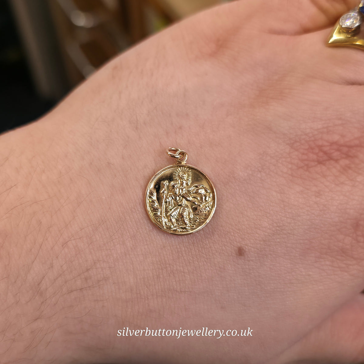 9ct Yellow Gold Vintage Round Classic St. Christopher Pendant / Charm