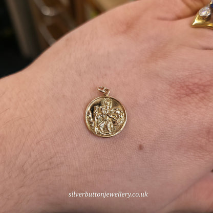 9ct Yellow Gold Vintage Round Classic St. Christopher Pendant / Charm
